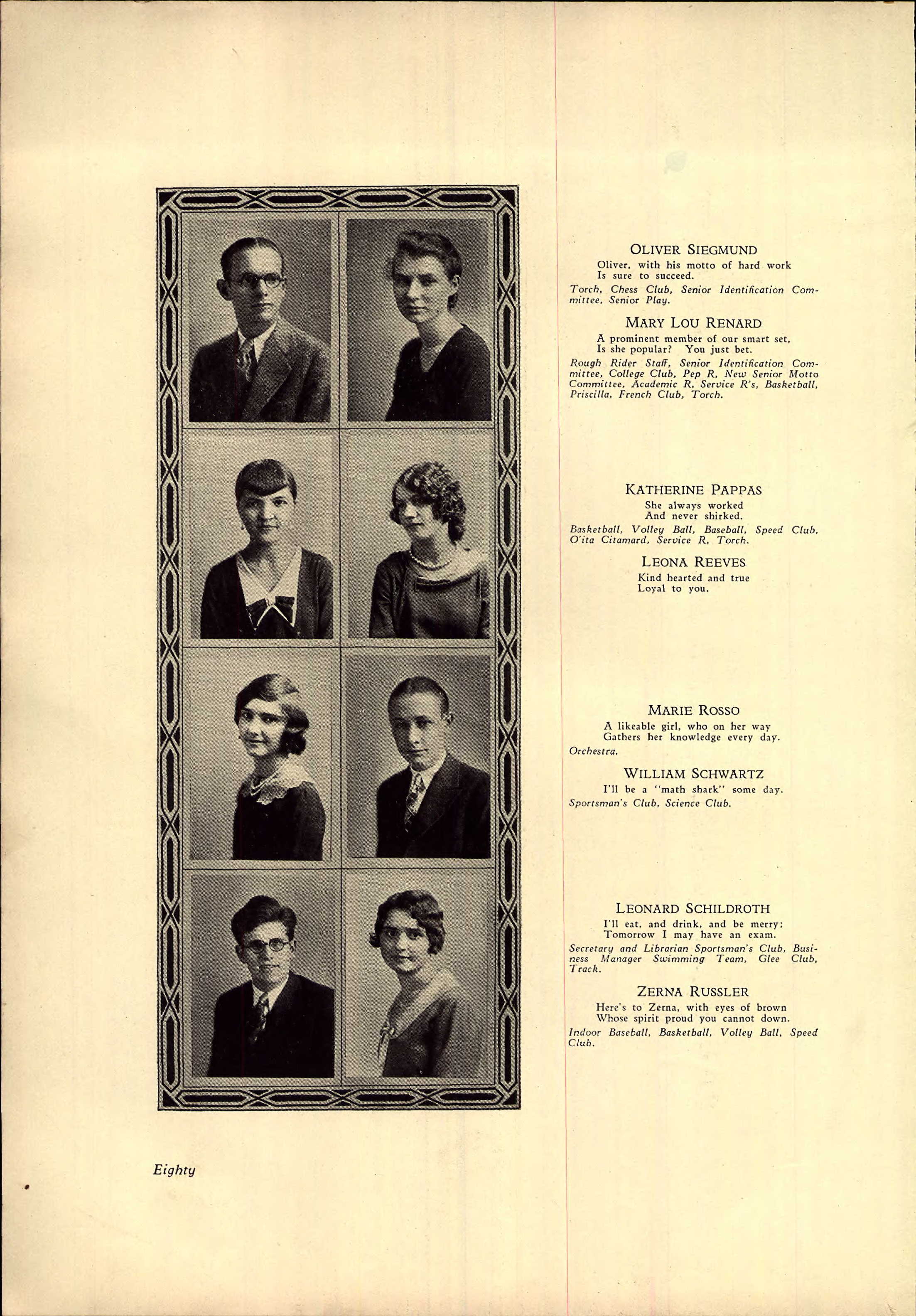 Marie Rosso yearbook page, 1931