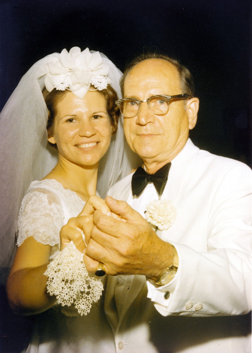 Fred Riess and daughter Susan at her wedding, 1971